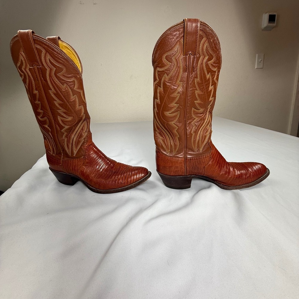 Vintage Justin Lizard Skin Western Boots Men's 9B Brown USA Made Style 8303 - Picture 3 of 9